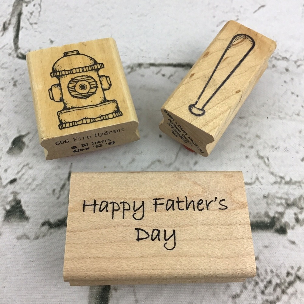 Vintage Rubber‎ Stamps Lot Of 3 Happy Fathers Day Fire Hydrant Baseball Bat